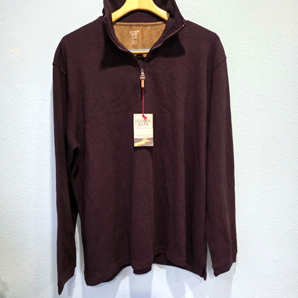 Mens Hudson River Sweatshirt XL Part Zip Burgundy NWT.